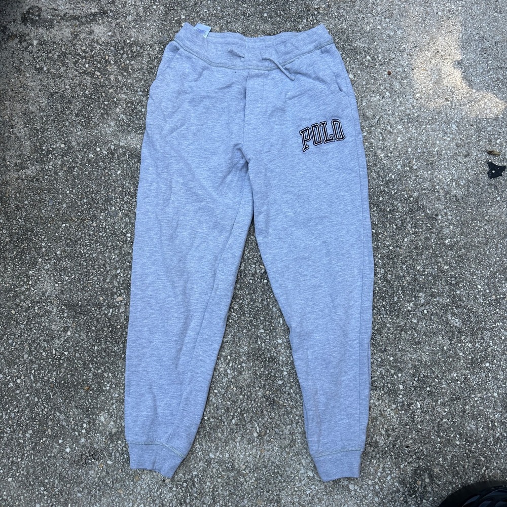 Polo Ralph Lauren Gray Fleece Joggers Sweatpants Collegiate Logo Youth L